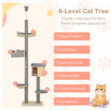 Árbol para gatos de 6 niveles de suelo a techo, altura ajustable de 100-110 pulgadas-Natural