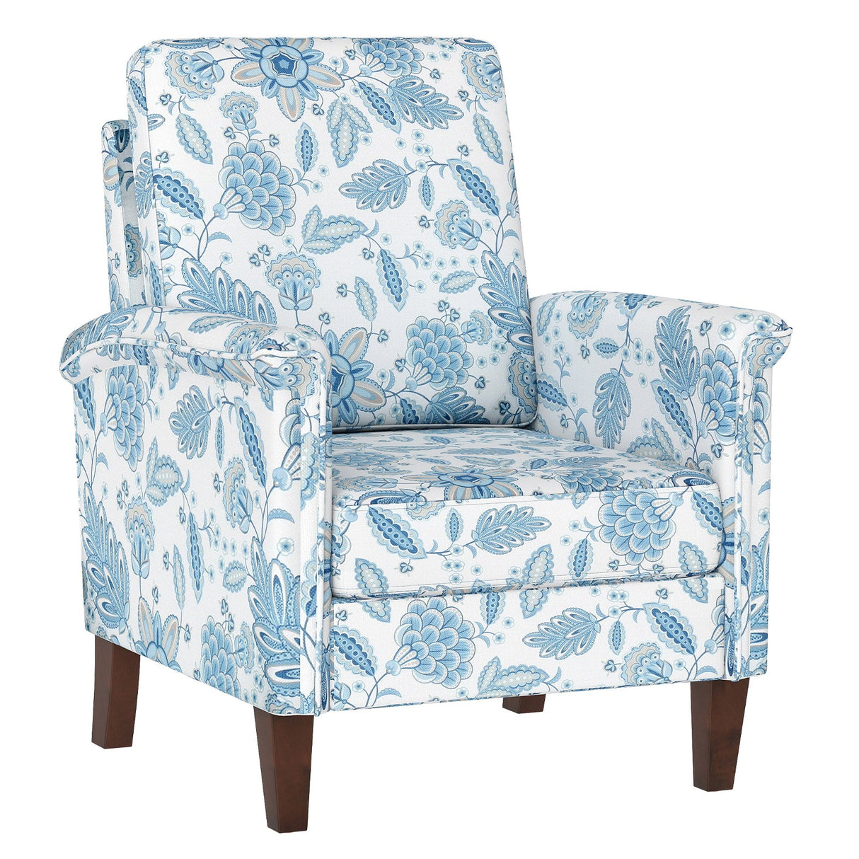 Floral Accent Chair Farmhouse Boho Armchair with Solid Wood Legs and High Back