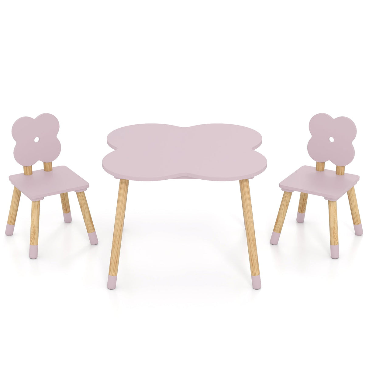 Flower-shaped Kids Table Set with Solid Pine Wood Legs