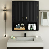 Fluted Bathroom Wall Cabinet with Open Shelf