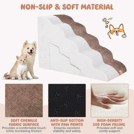 Juego de escaleras de espuma para mascotas de 22 y 11 pulgadas con rampas para perros de 5 y 3 niveles