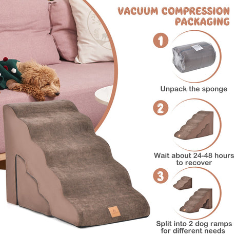 Juego de escaleras de espuma para mascotas de 22 y 11 pulgadas con rampas para perros de 5 y 3 niveles