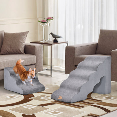Juego de escaleras de espuma para mascotas de 22 y 11 pulgadas con rampas para perros de 5 y 3 niveles