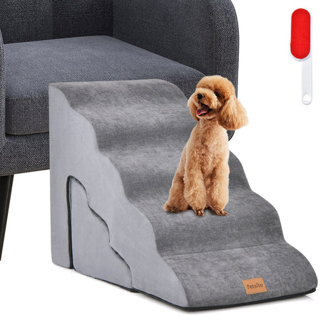 Juego de escaleras de espuma para mascotas de 22 y 11 pulgadas con rampas para perros de 5 y 3 niveles