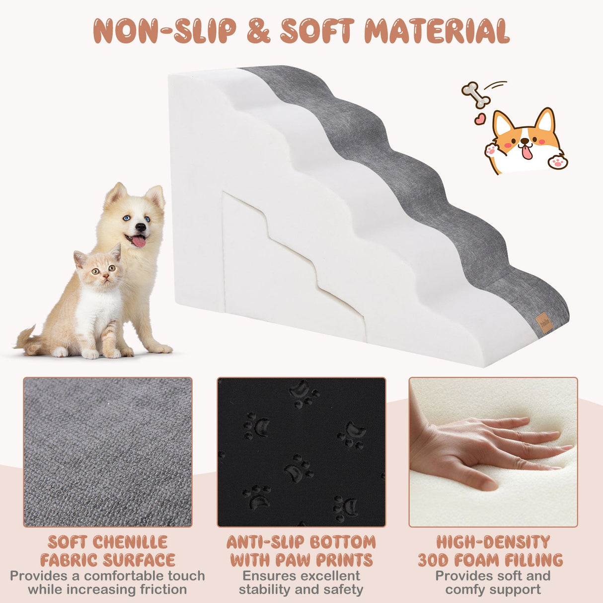 Juego de escaleras de espuma para mascotas de 22 y 11 pulgadas con rampas para perros de 5 y 3 niveles