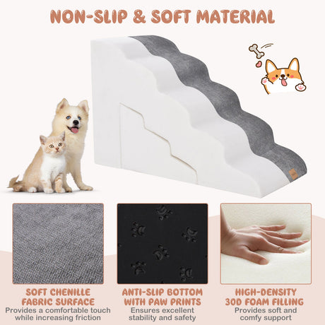 Juego de escaleras de espuma para mascotas de 22 y 11 pulgadas con rampas para perros de 5 y 3 niveles