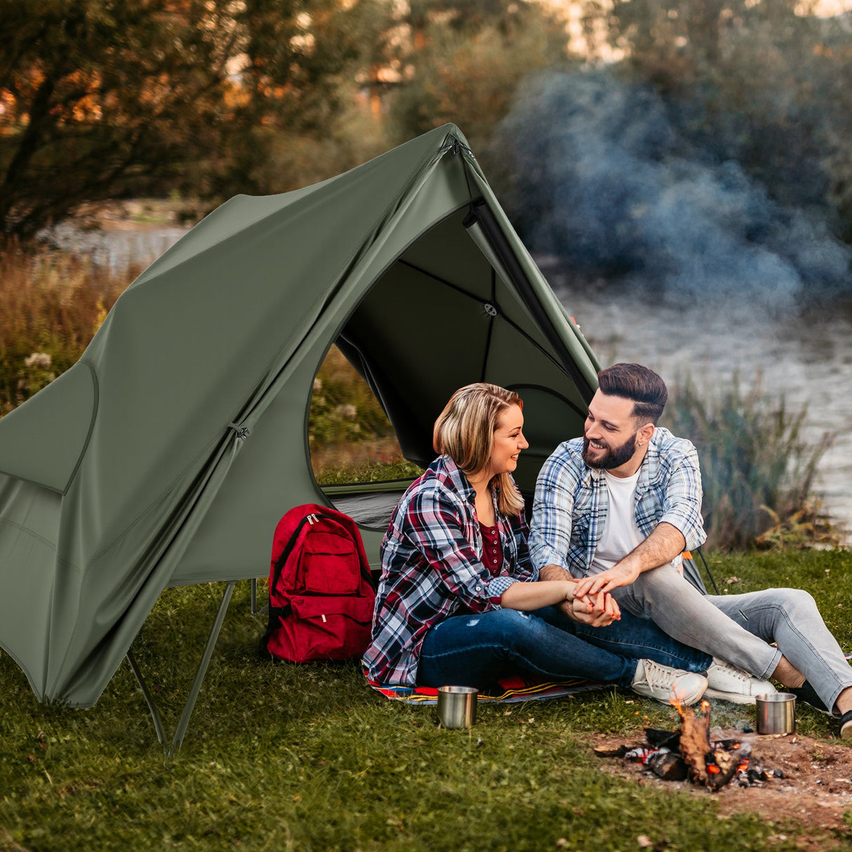 Tienda de campaña plegable para 2 personas con carpa emergente y bolsa portátil con ruedas - Verde