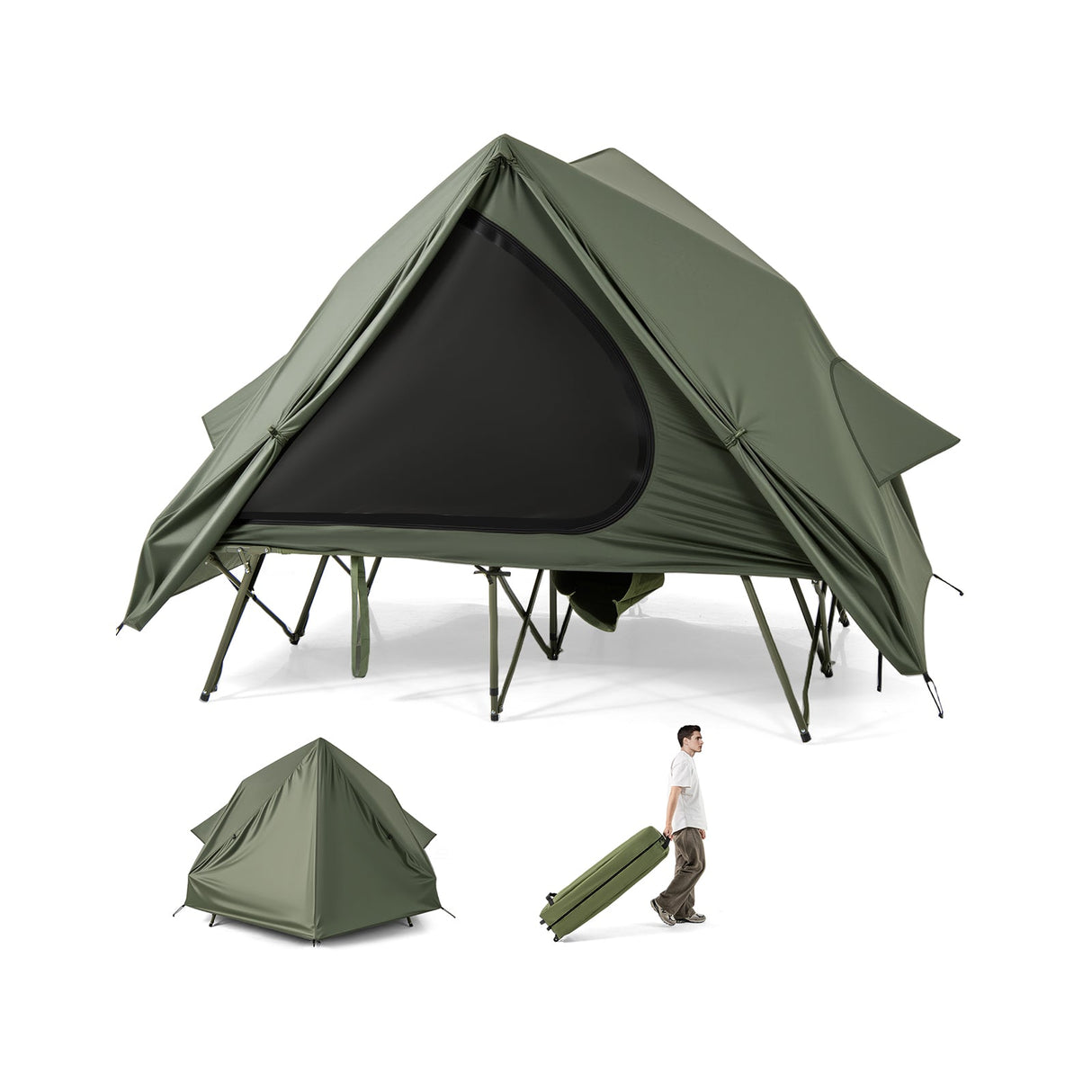 Tienda de campaña plegable para 2 personas con carpa emergente y bolsa portátil con ruedas - Verde