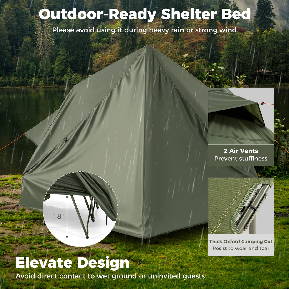 Tienda de campaña plegable para 2 personas con carpa emergente y bolsa portátil con ruedas - Verde