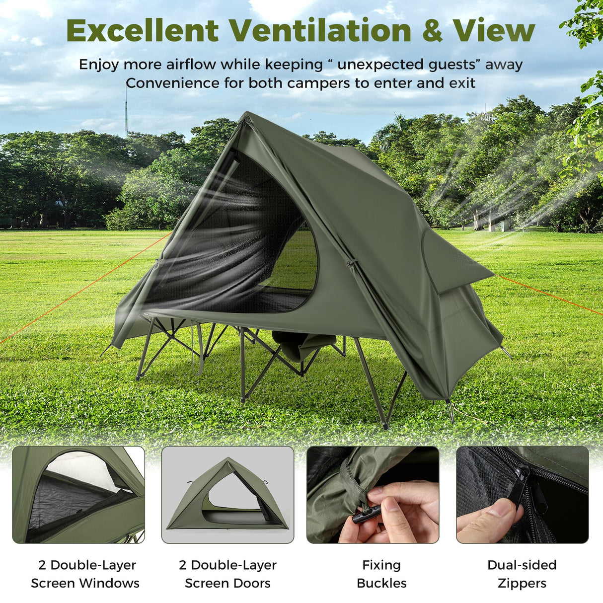 Tienda de campaña plegable para 2 personas con carpa emergente y bolsa portátil con ruedas - Verde