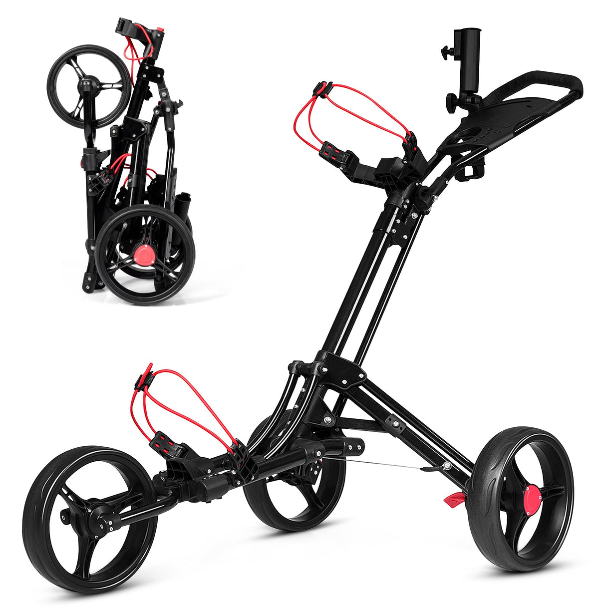 Carro de golf plegable de 3 ruedas con empuje y arrastre