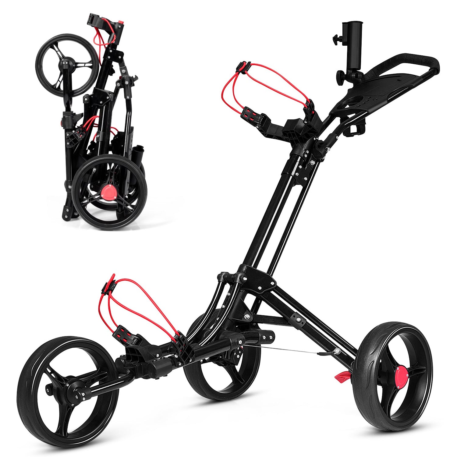 Carro de golf plegable de 3 ruedas con empuje y arrastre