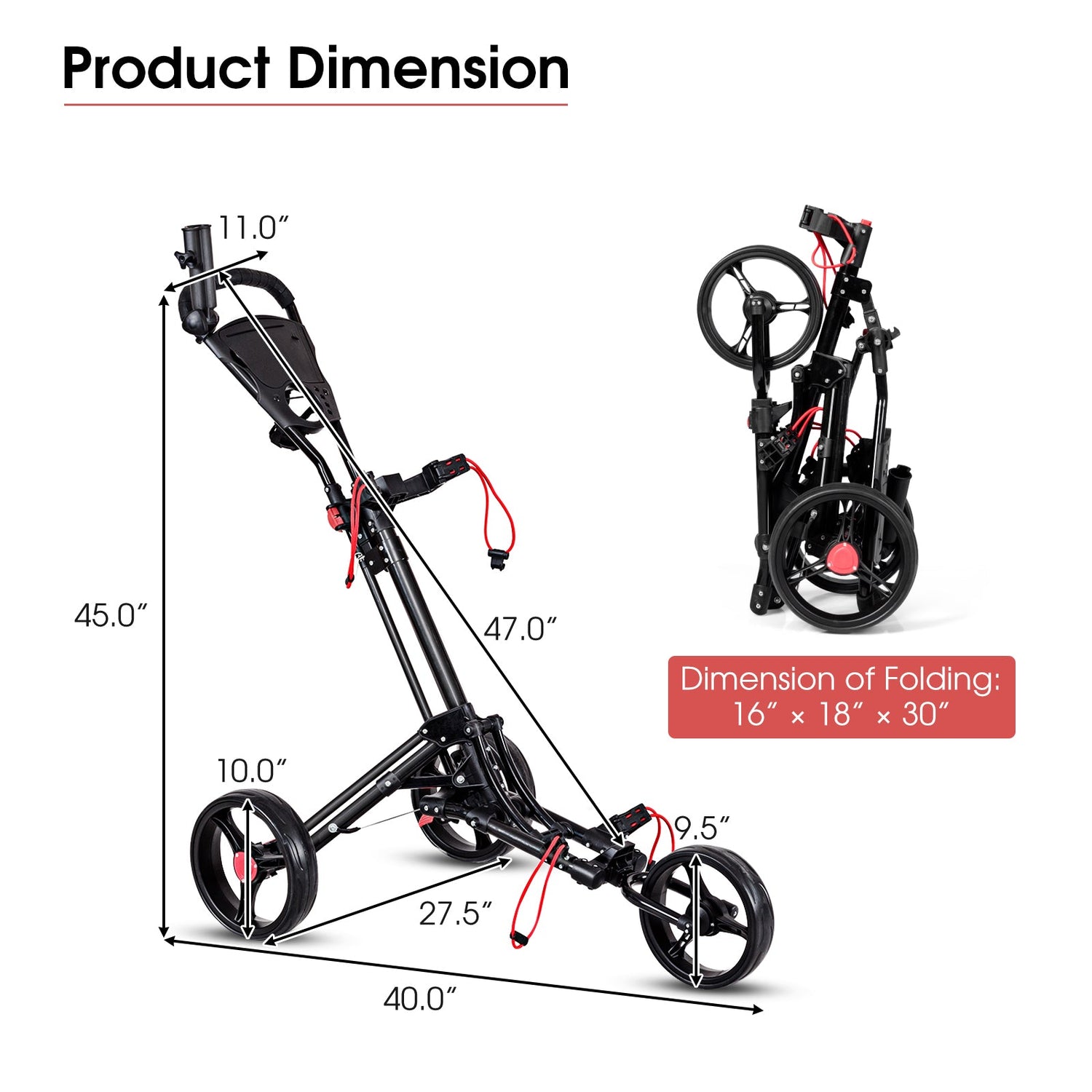 Carro de golf plegable de 3 ruedas con empuje y arrastre