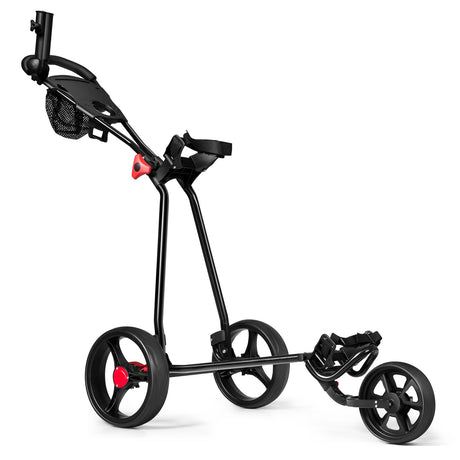 Carrito de golf de acero plegable duradero de 3 ruedas con bolsa de malla