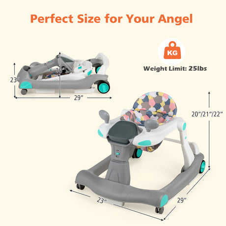 Andador de empuje de actividades 2 en 1 plegable con altura ajustable