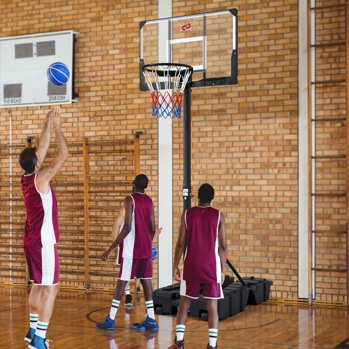 Canasta de Baloncesto Plegable de 2.30-3.05 m de Altura Ajustable sin Escalones con Tablero de PC