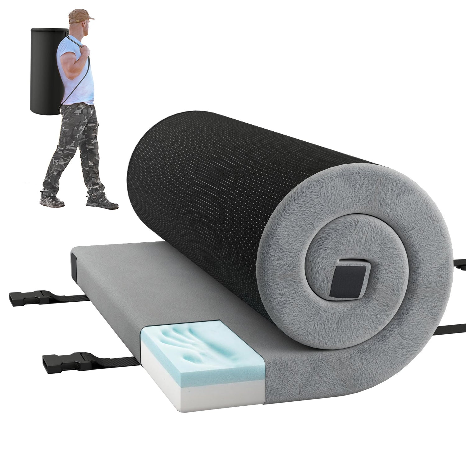 Colchoneta de camping plegable con cojín de espuma de alta densidad y base antideslizante