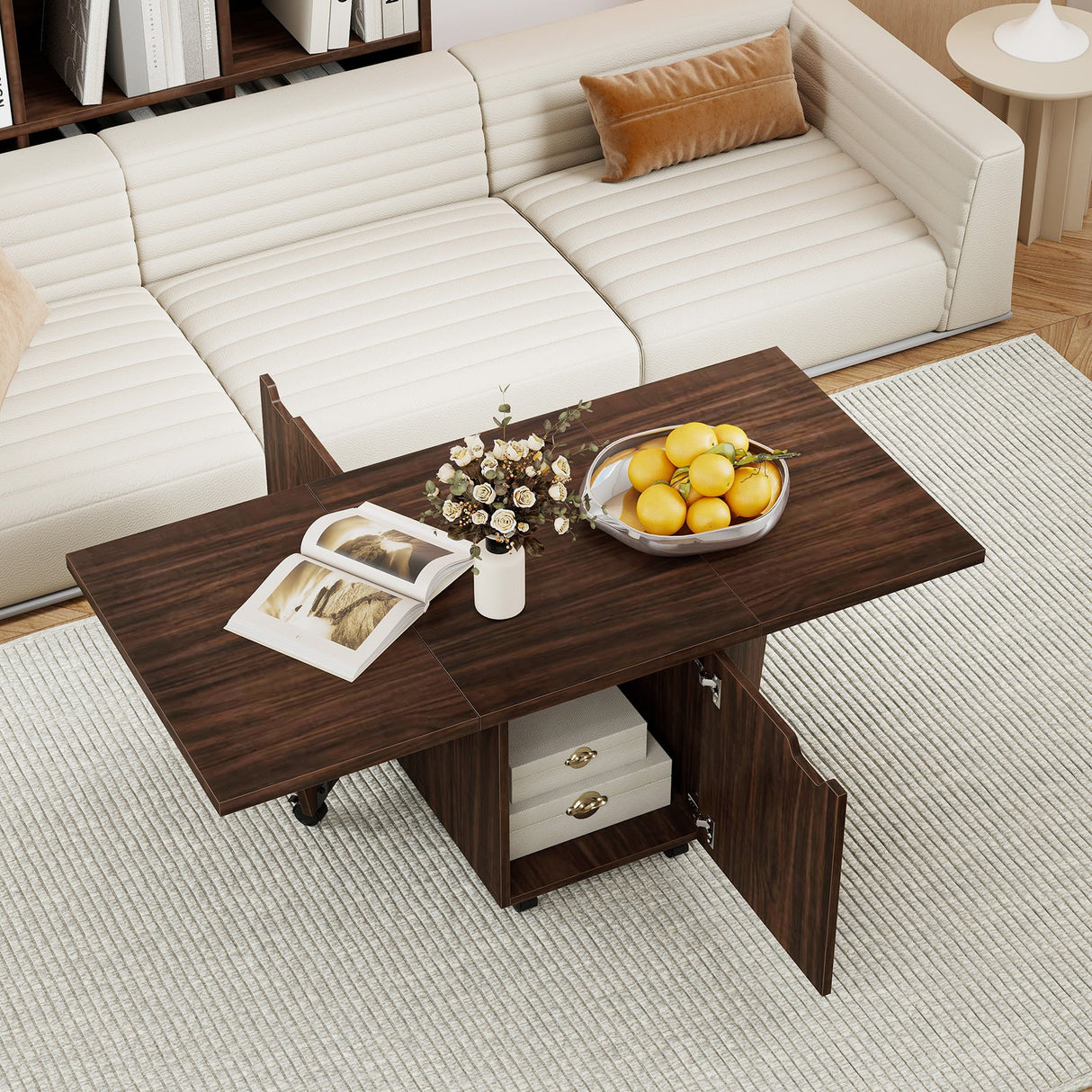 Mesa de centro plegable con armario de almacenamiento Mesa central extensible