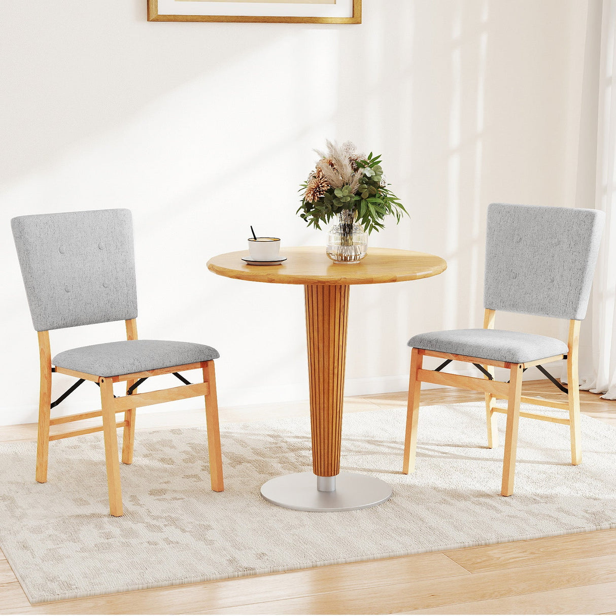 Juego de 2 sillas de comedor plegables sin brazos para cocina con asiento acolchado y respaldo reclinable