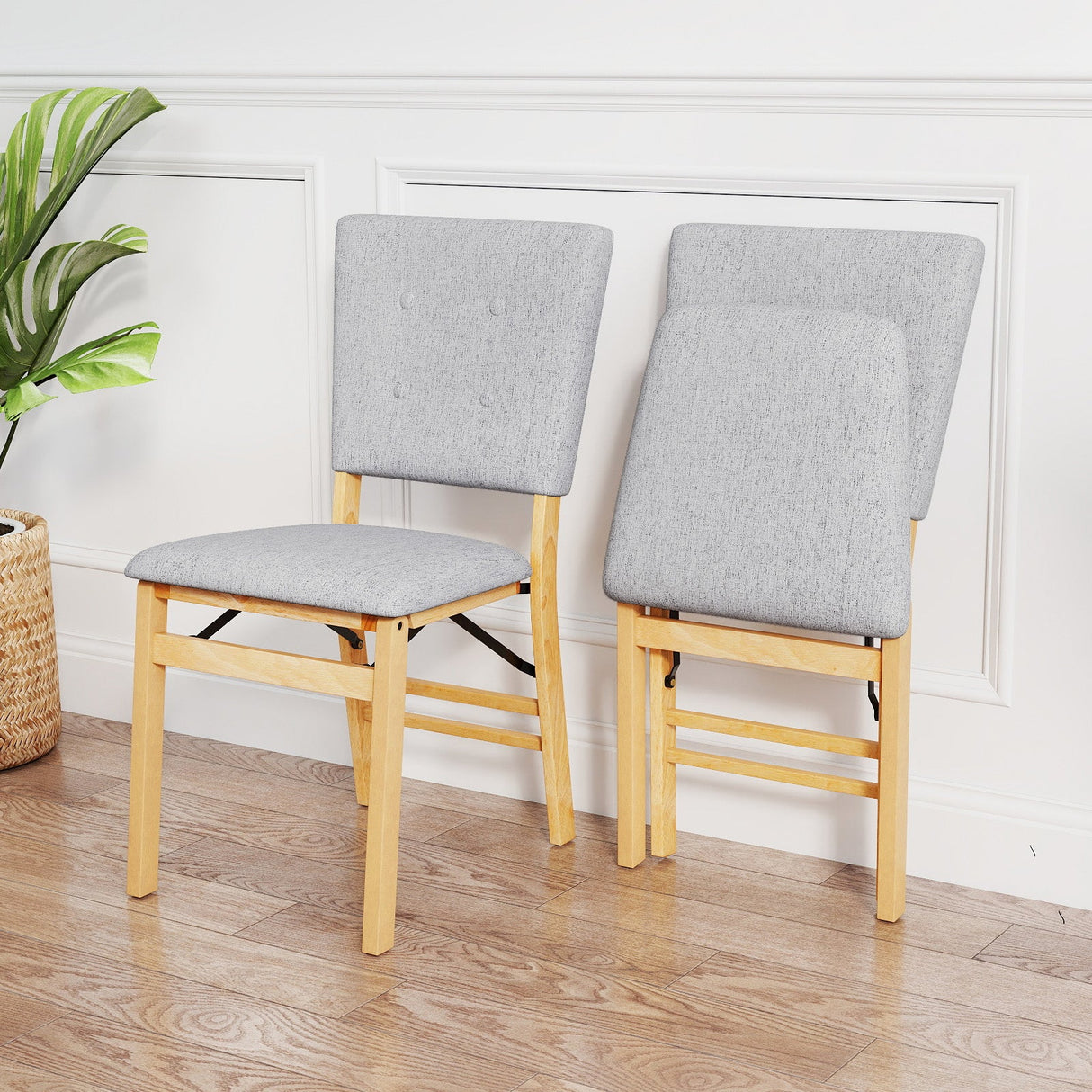 Juego de 2 sillas de comedor plegables sin brazos para cocina con asiento acolchado y respaldo reclinable