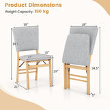Juego de 2 sillas de comedor plegables sin brazos para cocina con asiento acolchado y respaldo reclinable