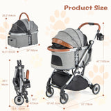Cochecito plegable para perros y gatos con cubierta impermeable extraíble - Gris oscuro