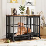 Foldable Dog Crate Furniture with Removable Tray and Lockable Door