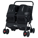 Cochecito doble plegable para mascotas con parasol ajustable y cesta de almacenamiento