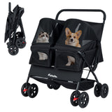 Cochecito doble plegable para mascotas con parasol ajustable y cesta de almacenamiento