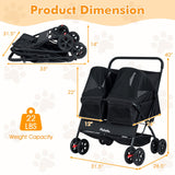 Cochecito doble plegable para mascotas con parasol ajustable y cesta de almacenamiento