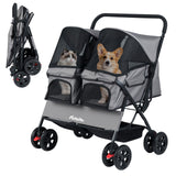 Cochecito doble plegable para mascotas con parasol ajustable y cesta de almacenamiento