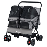 Cochecito doble plegable para mascotas con parasol ajustable y cesta de almacenamiento