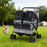 Cochecito doble plegable para mascotas con parasol ajustable y cesta de almacenamiento