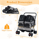 Cochecito doble plegable para mascotas con parasol ajustable y cesta de almacenamiento