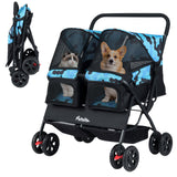Cochecito doble plegable para mascotas con parasol ajustable y cesta de almacenamiento