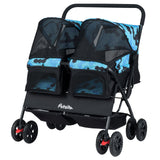 Cochecito doble plegable para mascotas con parasol ajustable y cesta de almacenamiento