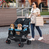 Cochecito doble plegable para mascotas con parasol ajustable y cesta de almacenamiento