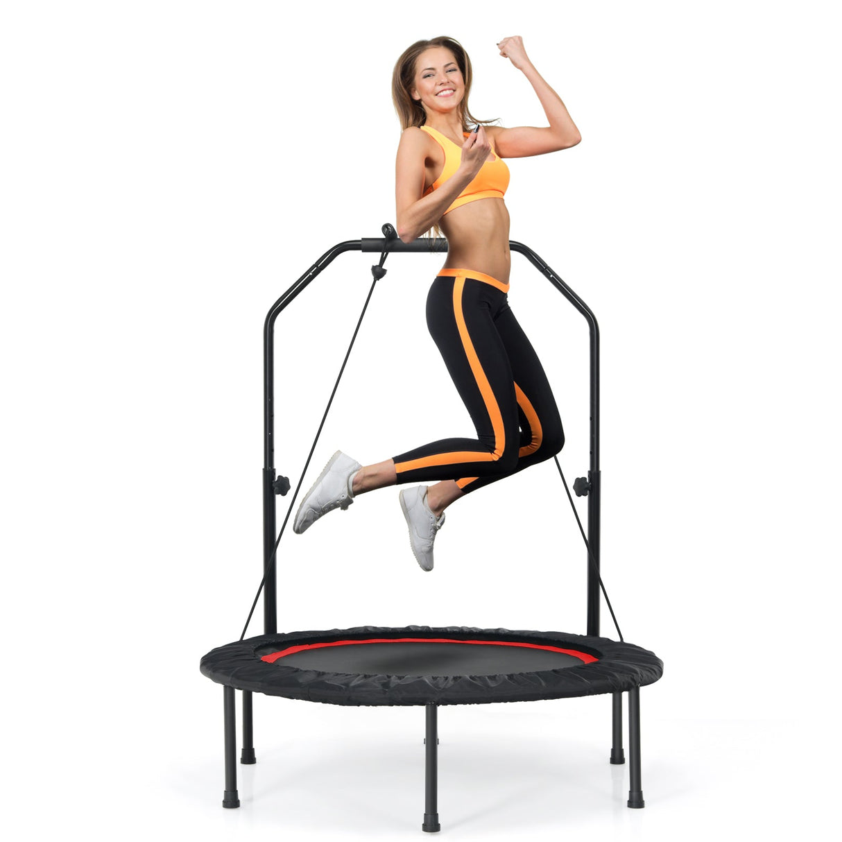 Trampolín de fitness plegable de 40 pulgadas con bandas de resistencia para el hogar ajustable