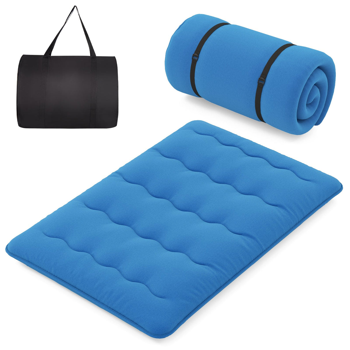 Colchón futón plegable con funda lavable y bolsa de transporte para camping, azul