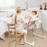 4-in-1 Foldable Baby High Chair with 7 Adjustable Heights and Free Toys Bar