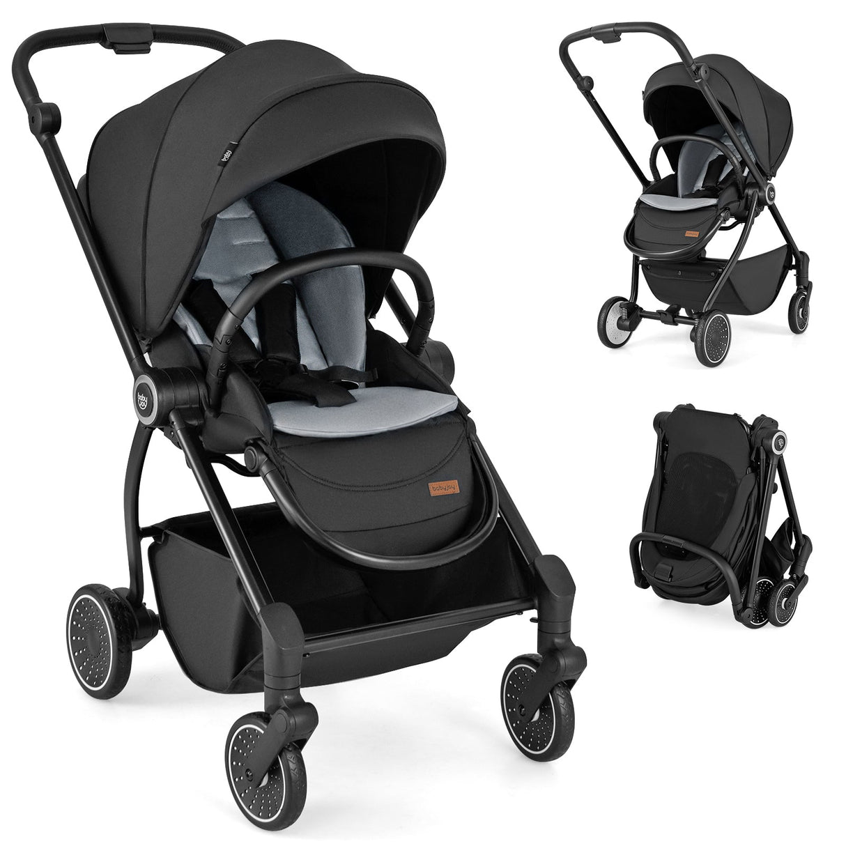Cochecito de bebé plegable con asiento reversible y respaldo reclinable