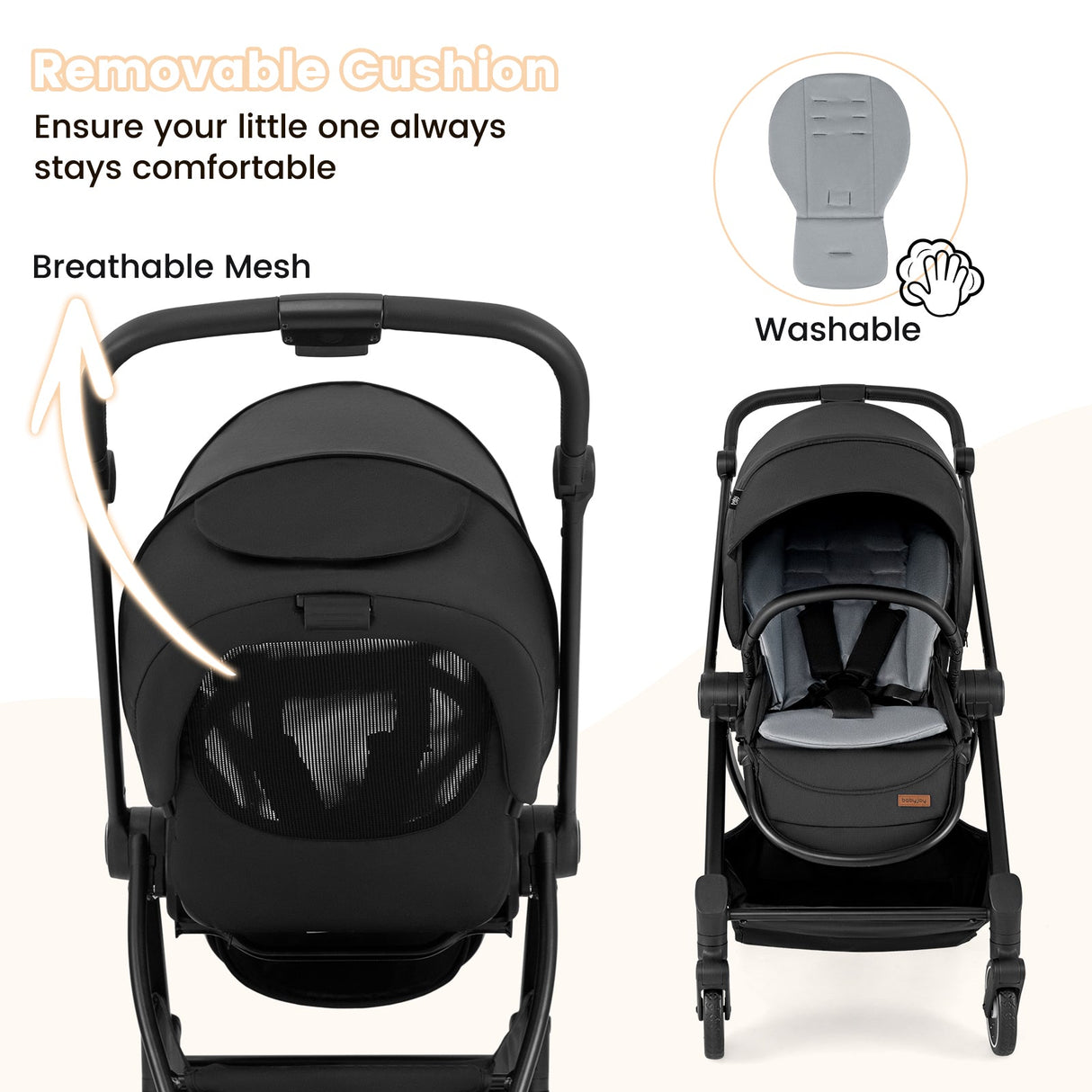 Cochecito de bebé plegable con asiento reversible y respaldo reclinable