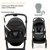 Cochecito de bebé plegable con asiento reversible y respaldo reclinable