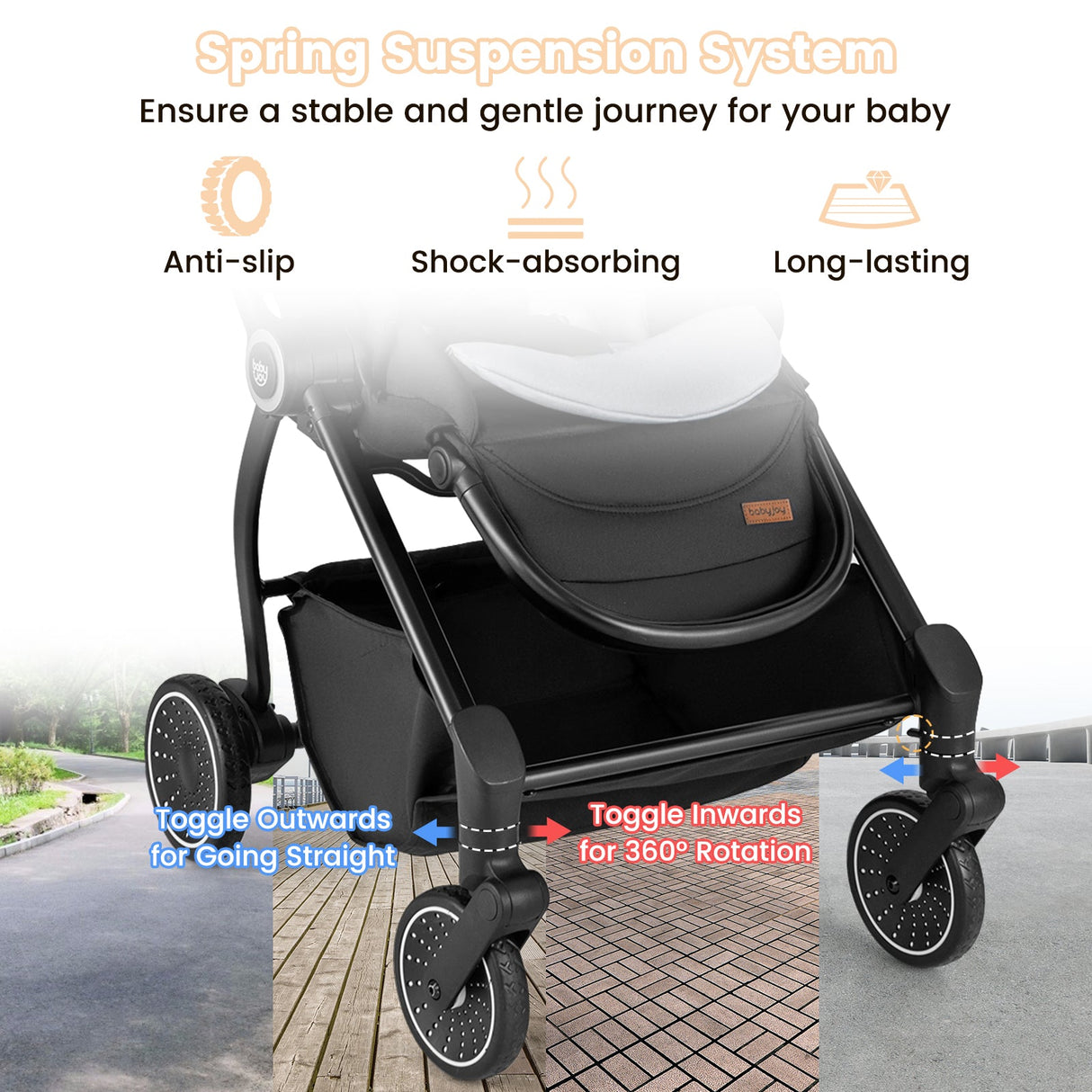 Cochecito de bebé plegable con asiento reversible y respaldo reclinable
