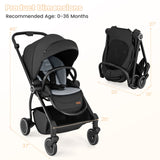 Cochecito de bebé plegable con asiento reversible y respaldo reclinable