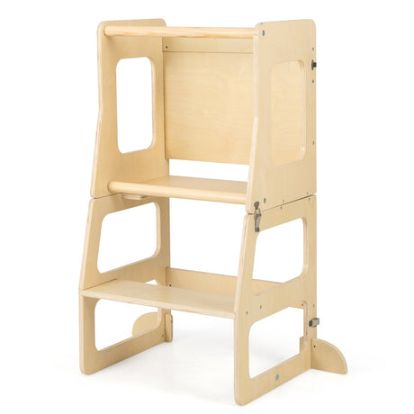 Torre de pie plegable 3 en 1 para niños pequeños con pizarra - Natural