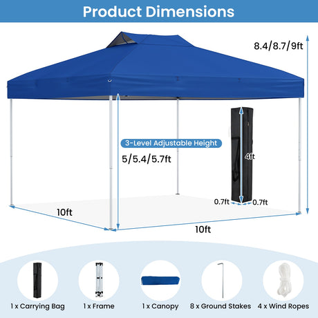 Carpa de lona plegable de 10 x 10 pies para patio exterior con bloqueo central de un solo empuje
