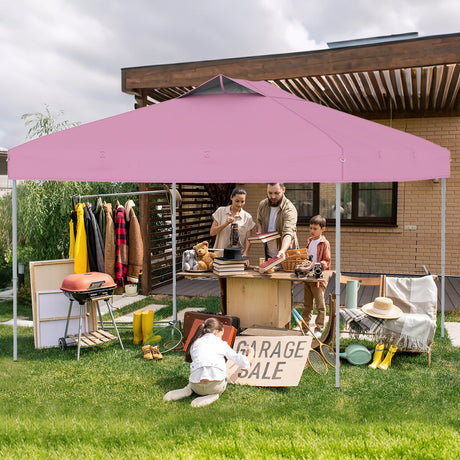 Carpa de lona plegable de 10 x 10 pies para patio exterior con bloqueo central de un solo empuje