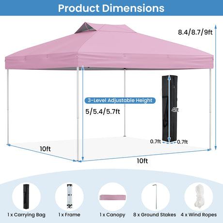 Carpa de lona plegable de 10 x 10 pies para patio exterior con bloqueo central de un solo empuje