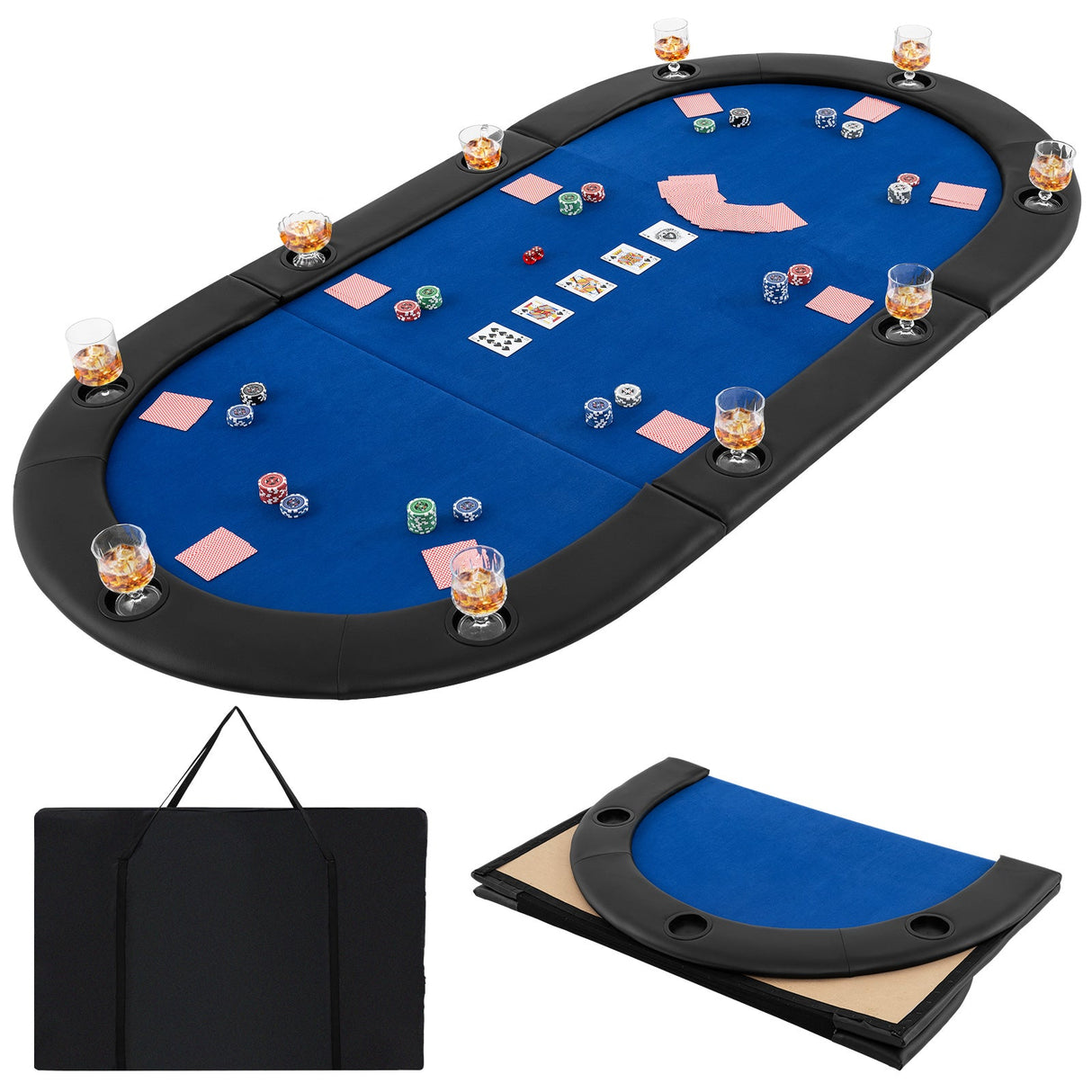 Tablero de mesa de póker plegable acolchado portátil de 84 x 42 pulgadas para 10 jugadores